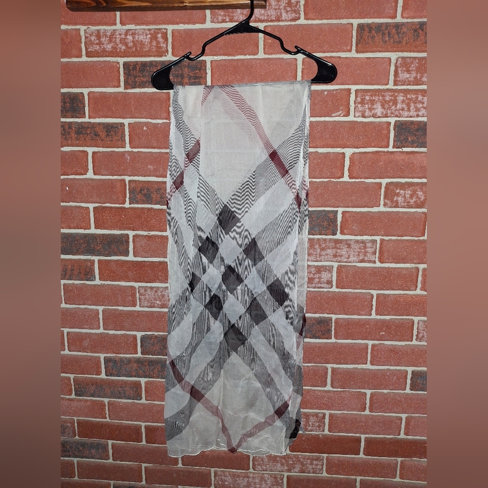 Burberry Sheer Scarf with Red and Gray Plaid